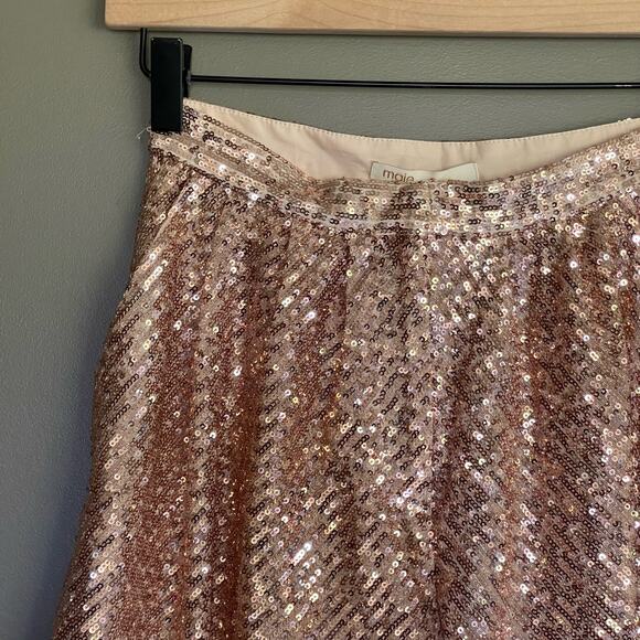 NWT MAJE Sequin Shorts In Metal Pink Size XS Rose Gold Flouncy Dress Shorts Chic - Picture 7 of 16